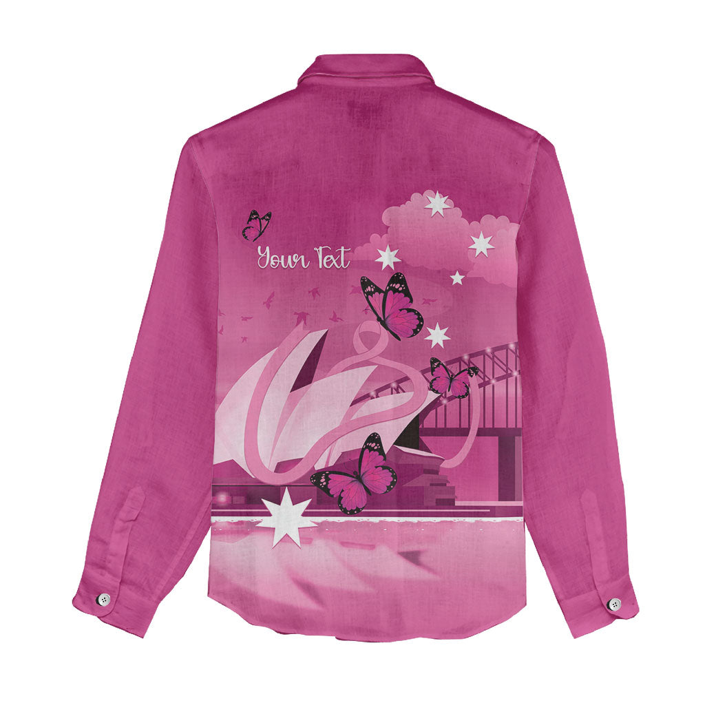 Personalised Australia Breast Cancer Support Women Casual Shirt Sydney Opera House Butterfly Pink Ribbon