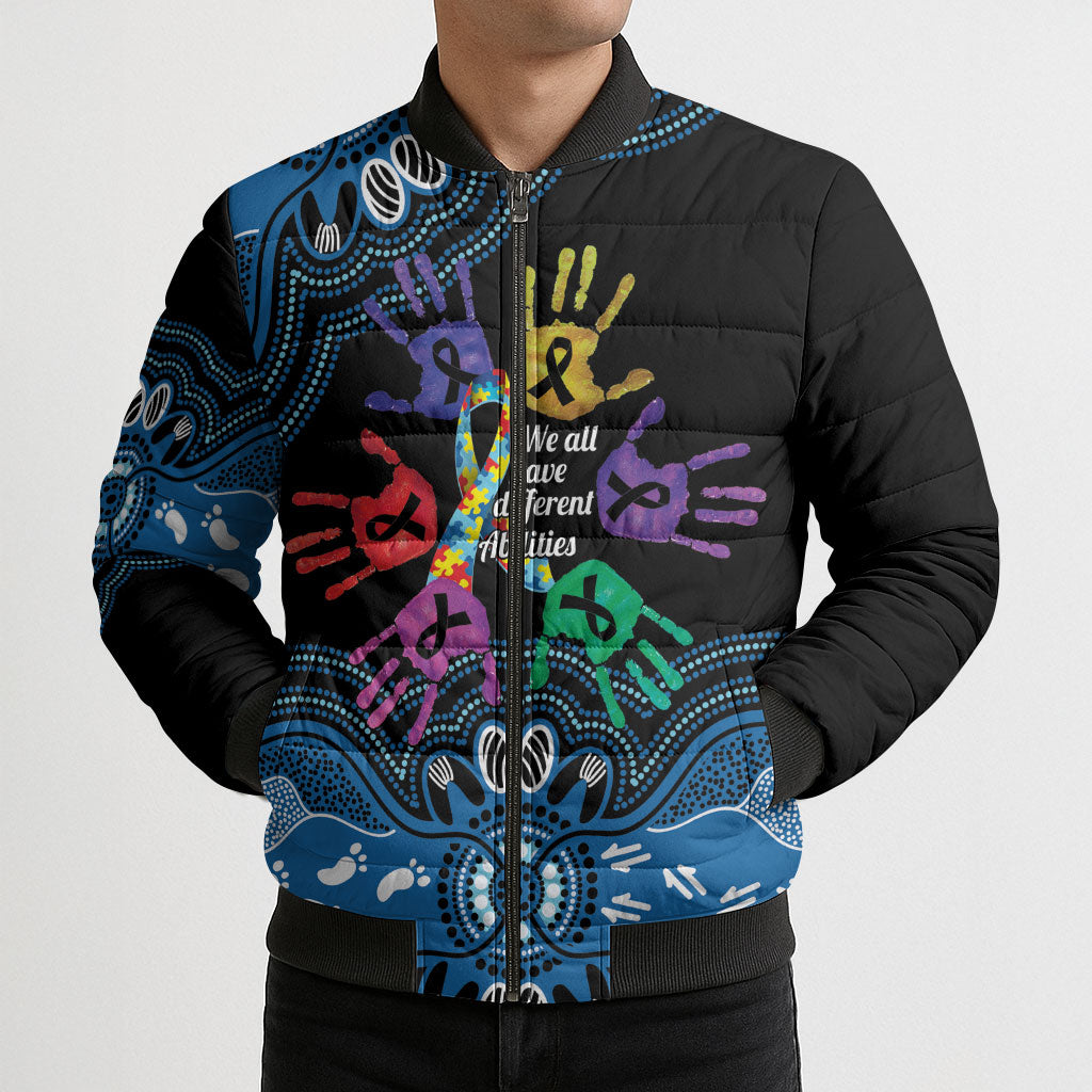 Autism Support Australia Indigenous Bomber Puffer Jacket We All Have Different Abilities