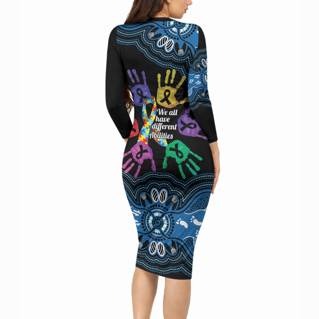 Autism Support Australia Indigenous Long Sleeve Bodycon Dress We All Have Different Abilities