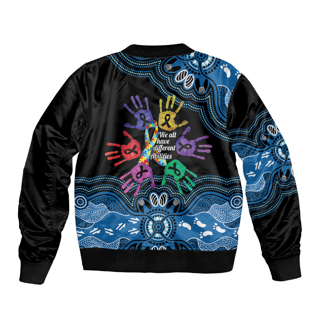 Autism Support Australia Indigenous Sleeve Zip Bomber Jacket We All Have Different Abilities