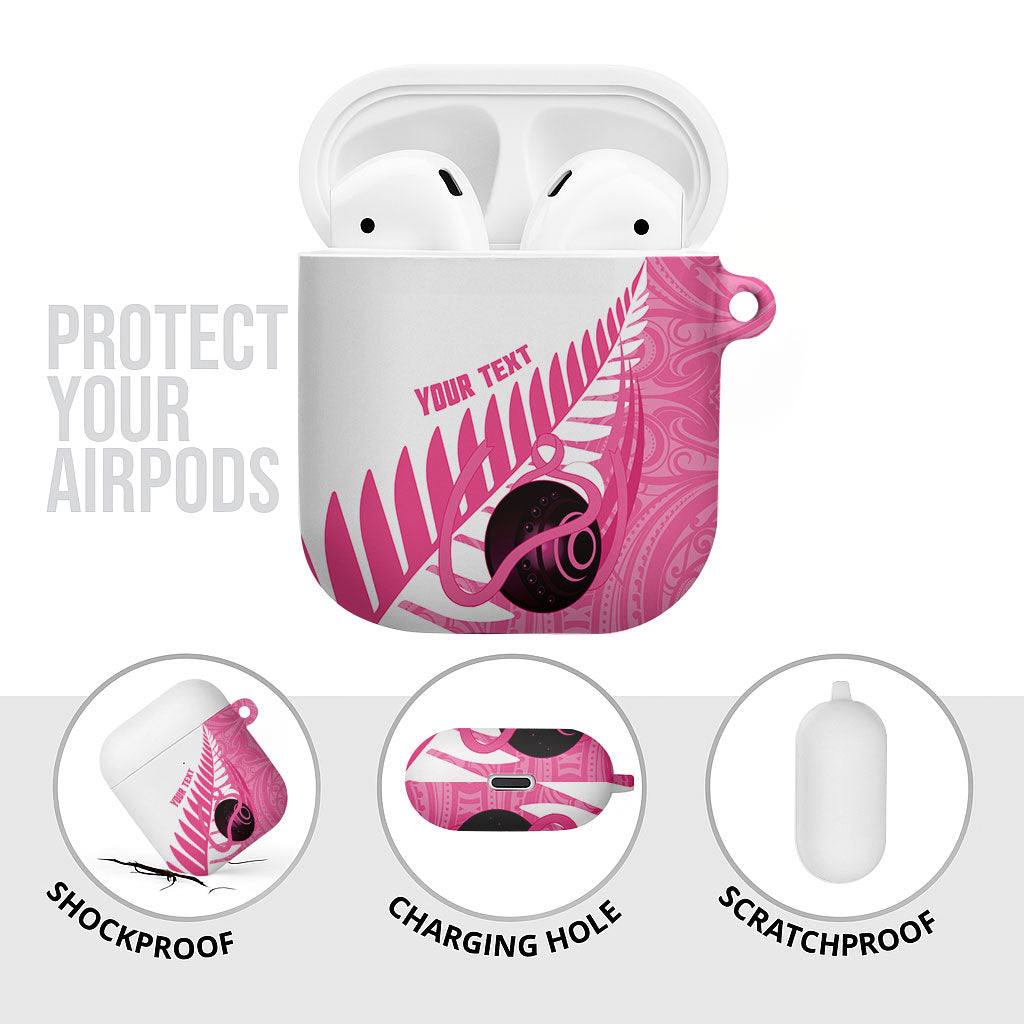 New Zealand Lawn Bowls Breast Cancer Custom AirPods Case Aotearoa Maori Silver Fern Pink Ribbon