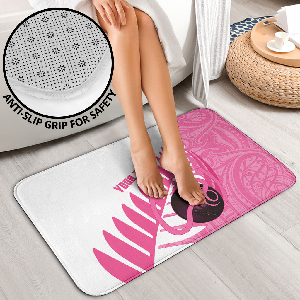 New Zealand Lawn Bowls Breast Cancer Custom Bathroom Set Aotearoa Maori Silver Fern Pink Ribbon
