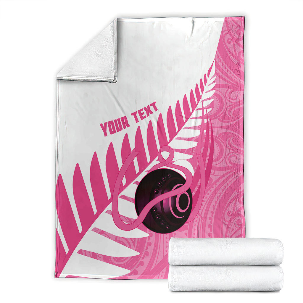 New Zealand Lawn Bowls Breast Cancer Custom Blanket Aotearoa Maori Silver Fern Pink Ribbon
