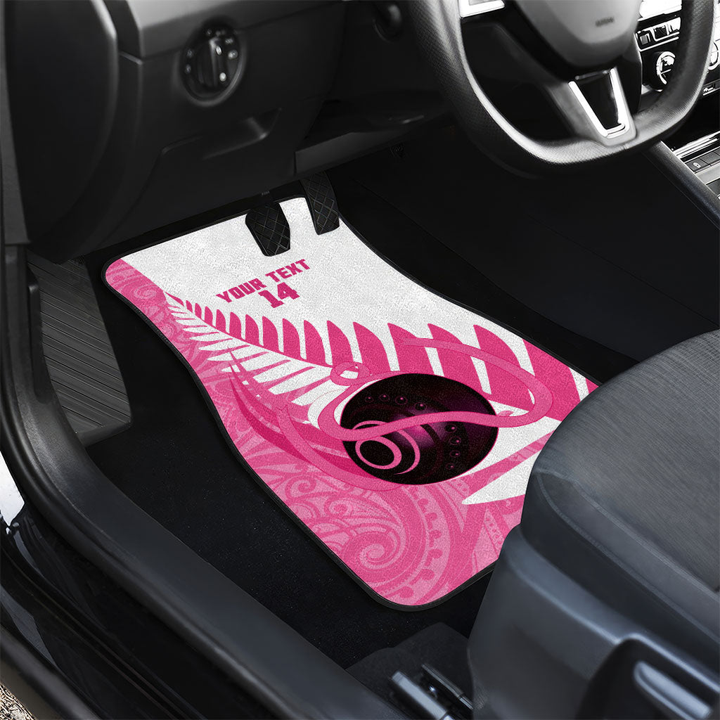 New Zealand Lawn Bowls Breast Cancer Custom Car Mats Aotearoa Maori Silver Fern Pink Ribbon