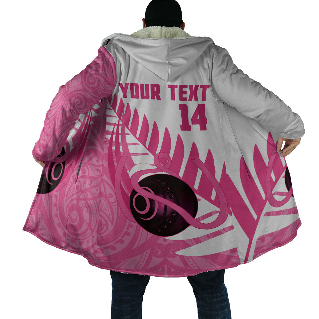 New Zealand Lawn Bowls Breast Cancer Custom Cloak Aotearoa Maori Silver Fern Pink Ribbon