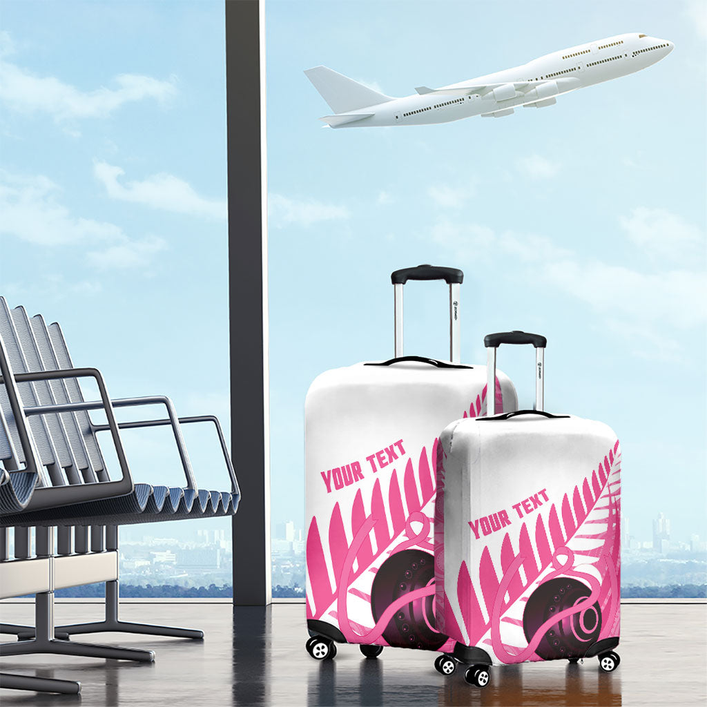 New Zealand Lawn Bowls Breast Cancer Custom Luggage Cover Aotearoa Maori Silver Fern Pink Ribbon