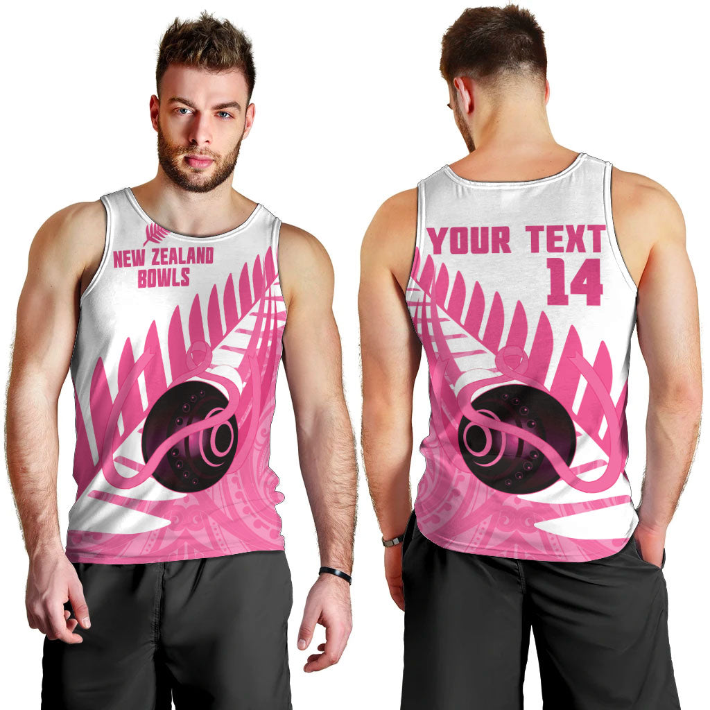 New Zealand Lawn Bowls Breast Cancer Custom Men Tank Top Aotearoa Maori Silver Fern Pink Ribbon