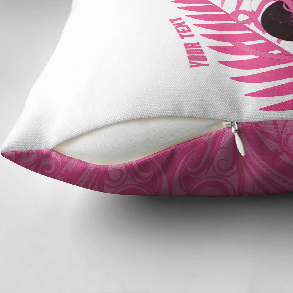 New Zealand Lawn Bowls Breast Cancer Custom Pillow Cover Aotearoa Maori Silver Fern Pink Ribbon
