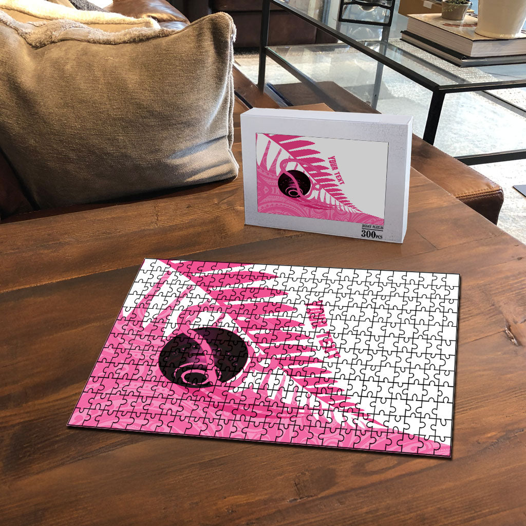 New Zealand Lawn Bowls Breast Cancer Custom Puzzle Aotearoa Maori Silver Fern Pink Ribbon