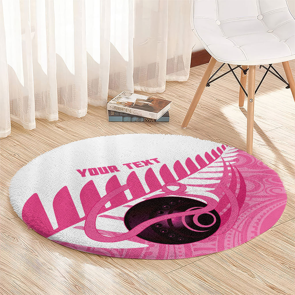 New Zealand Lawn Bowls Breast Cancer Custom Round Carpet Aotearoa Maori Silver Fern Pink Ribbon