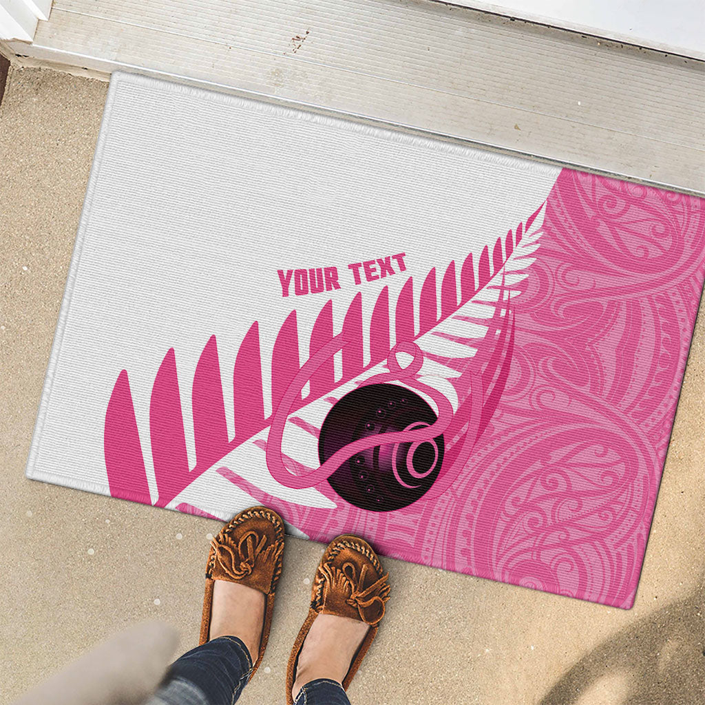 New Zealand Lawn Bowls Breast Cancer Custom Rubber Doormat Aotearoa Maori Silver Fern Pink Ribbon