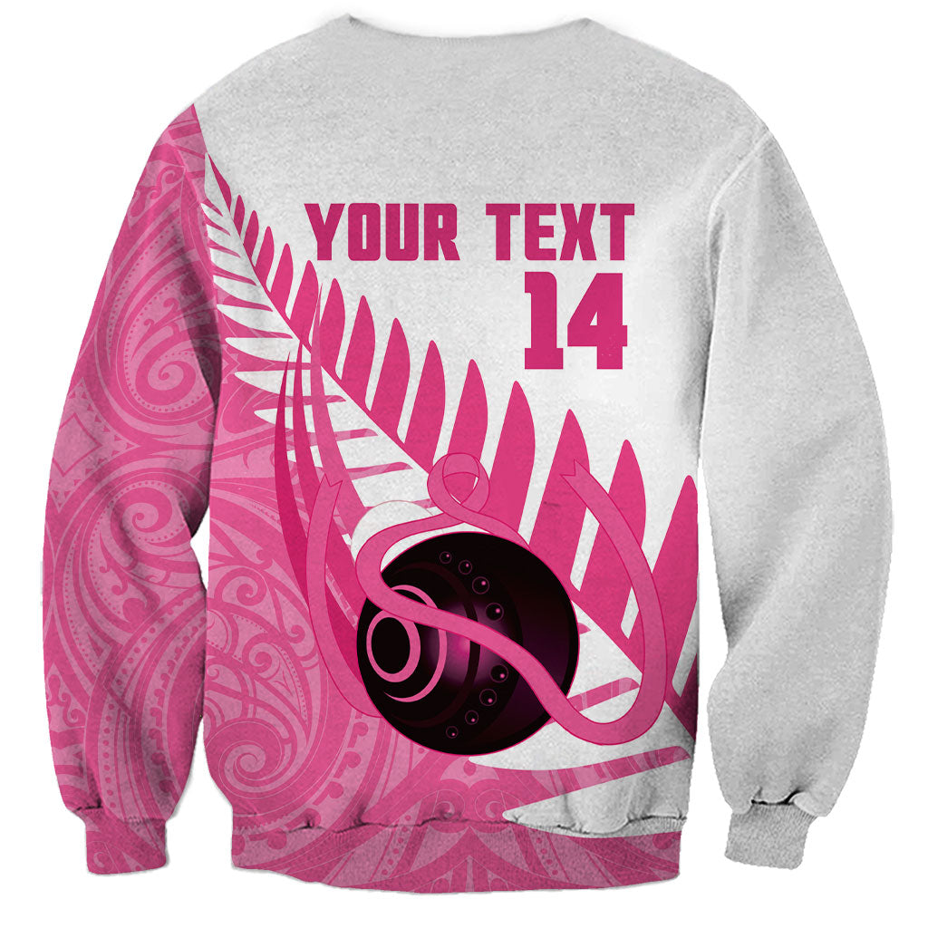 New Zealand Lawn Bowls Breast Cancer Custom Sweatshirt Aotearoa Maori Silver Fern Pink Ribbon