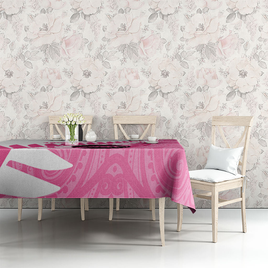 New Zealand Lawn Bowls Breast Cancer Custom Tablecloth Aotearoa Maori Silver Fern Pink Ribbon