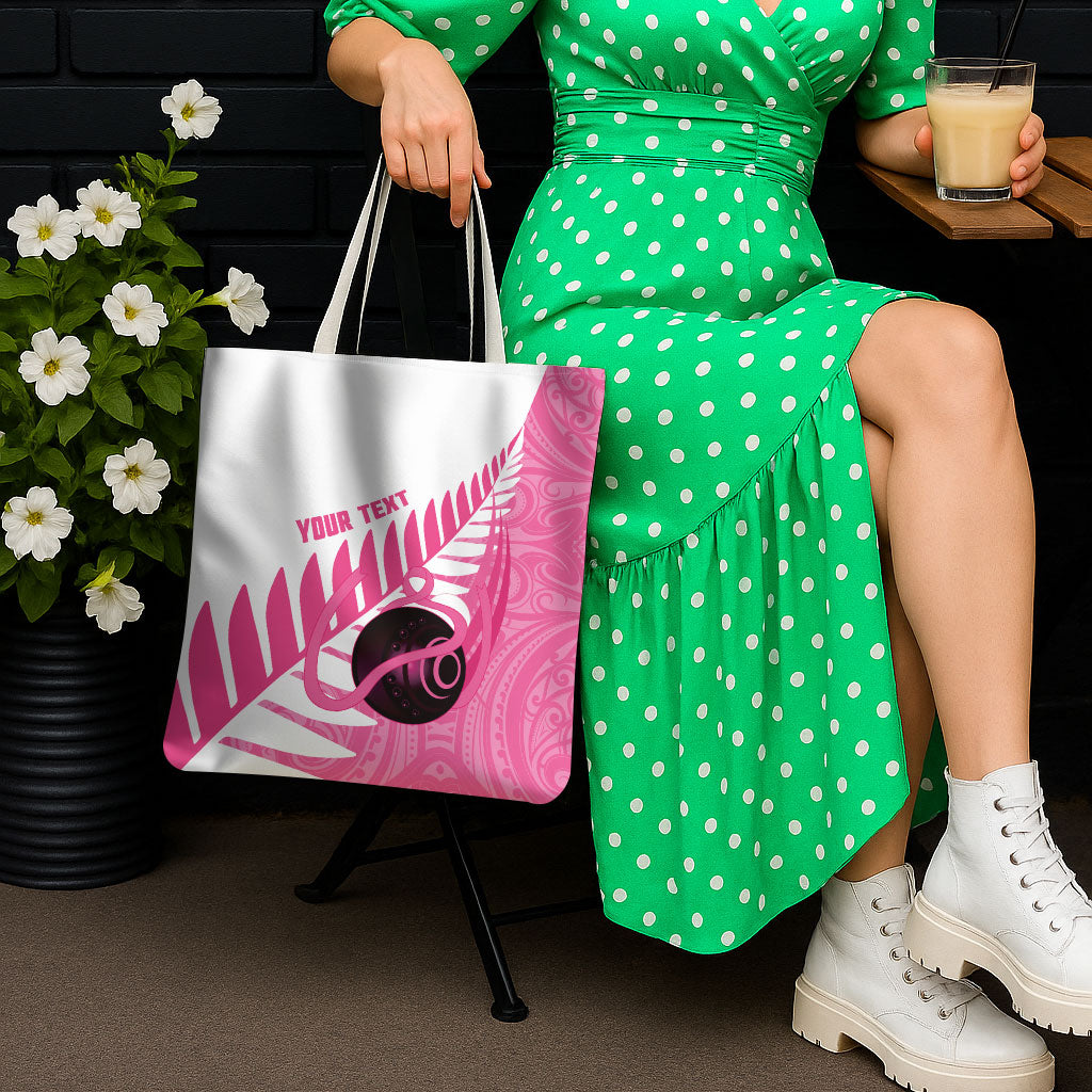 New Zealand Lawn Bowls Breast Cancer Custom Tote Bag Aotearoa Maori Silver Fern Pink Ribbon
