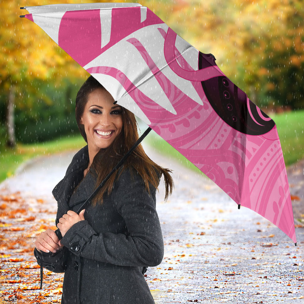 New Zealand Lawn Bowls Breast Cancer Custom Umbrella Aotearoa Maori Silver Fern Pink Ribbon