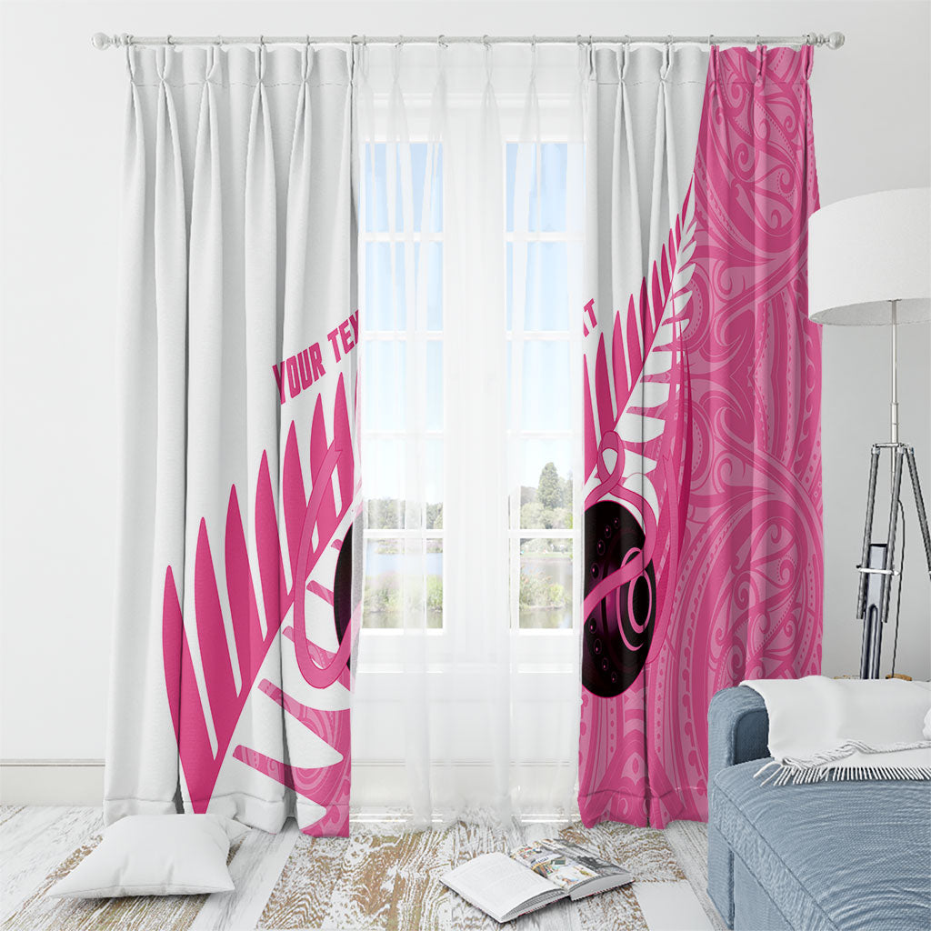 New Zealand Lawn Bowls Breast Cancer Custom Window Curtain Aotearoa Maori Silver Fern Pink Ribbon