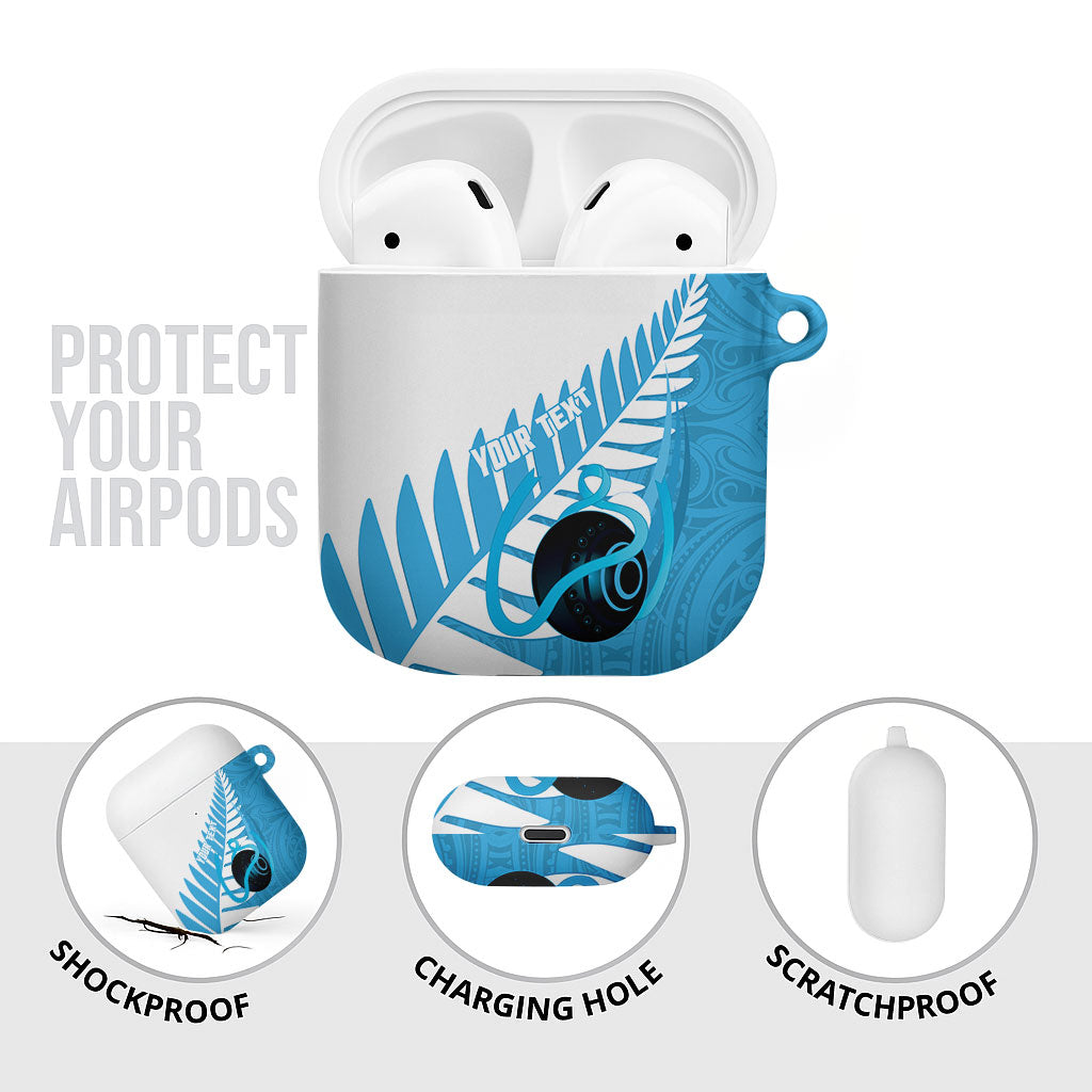 New Zealand Lawn Bowls Prostate Cancer Custom AirPods Case Aotearoa Maori Silver Fern Blue Ribbon