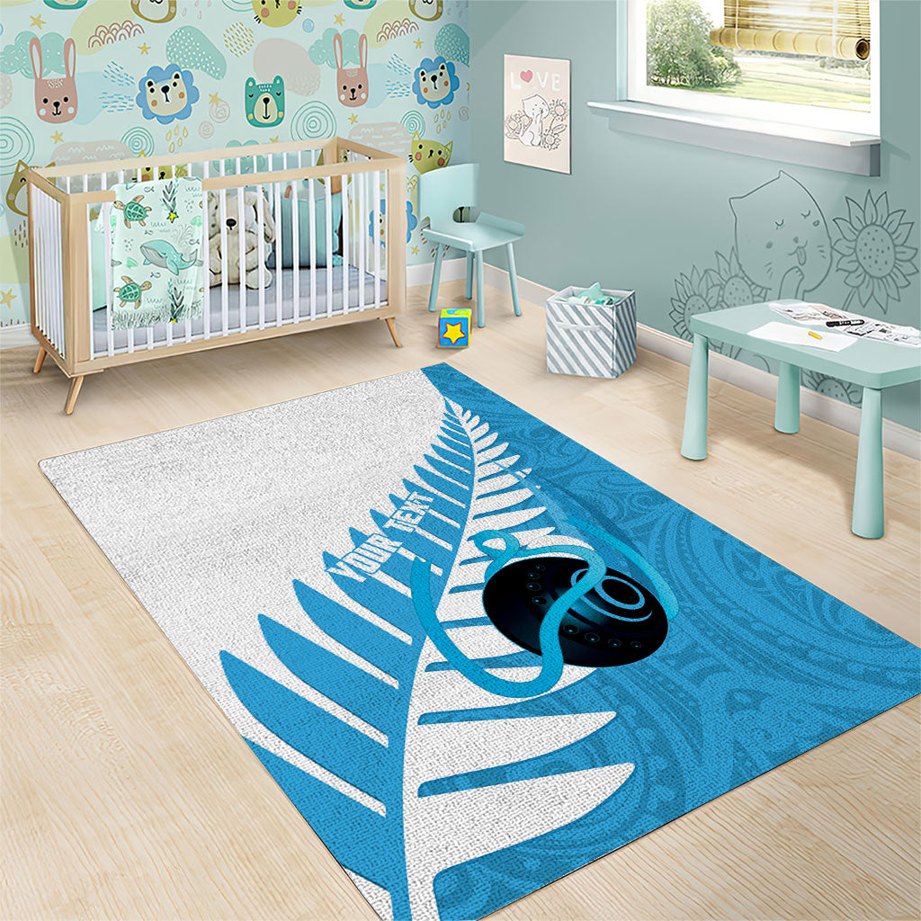 New Zealand Lawn Bowls Prostate Cancer Custom Area Rug Aotearoa Maori Silver Fern Blue Ribbon