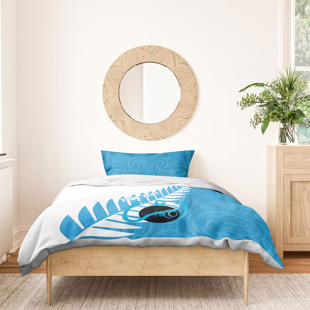 New Zealand Lawn Bowls Prostate Cancer Custom Bedding Set Aotearoa Maori Silver Fern Blue Ribbon
