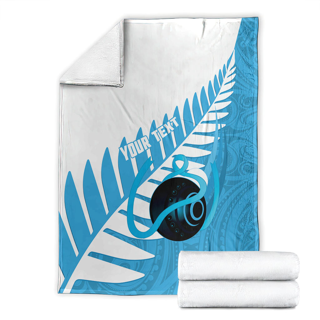 New Zealand Lawn Bowls Prostate Cancer Custom Blanket Aotearoa Maori Silver Fern Blue Ribbon