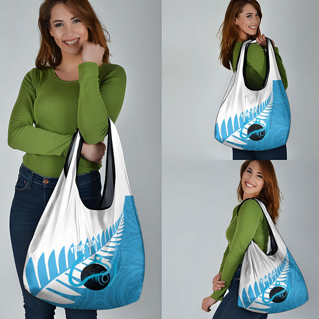 New Zealand Lawn Bowls Prostate Cancer Custom Grocery Bag Aotearoa Maori Silver Fern Blue Ribbon