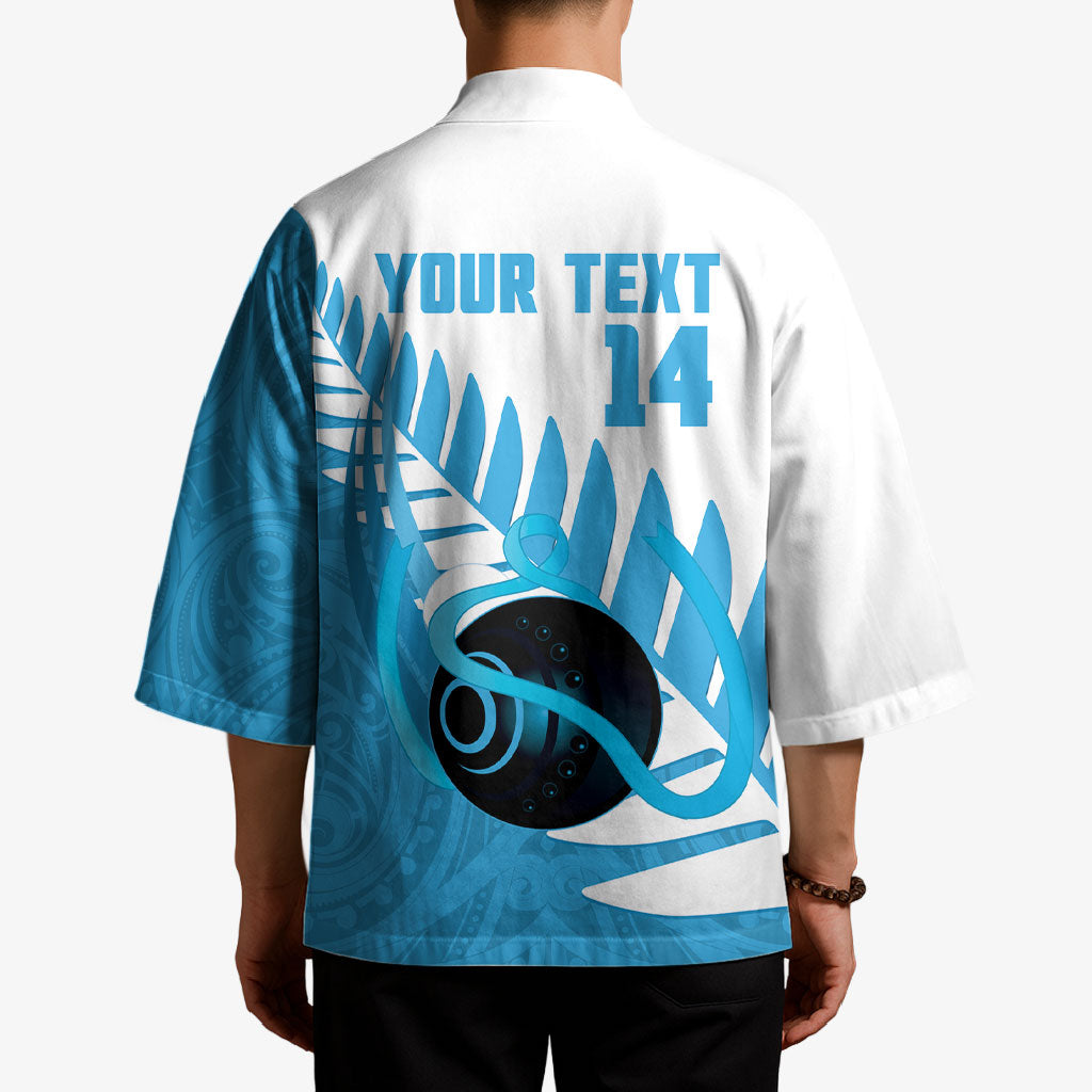 New Zealand Lawn Bowls Prostate Cancer Custom Kimono Aotearoa Maori Silver Fern Blue Ribbon