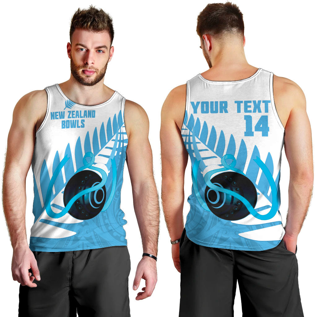 New Zealand Lawn Bowls Prostate Cancer Custom Men Tank Top Aotearoa Maori Silver Fern Blue Ribbon