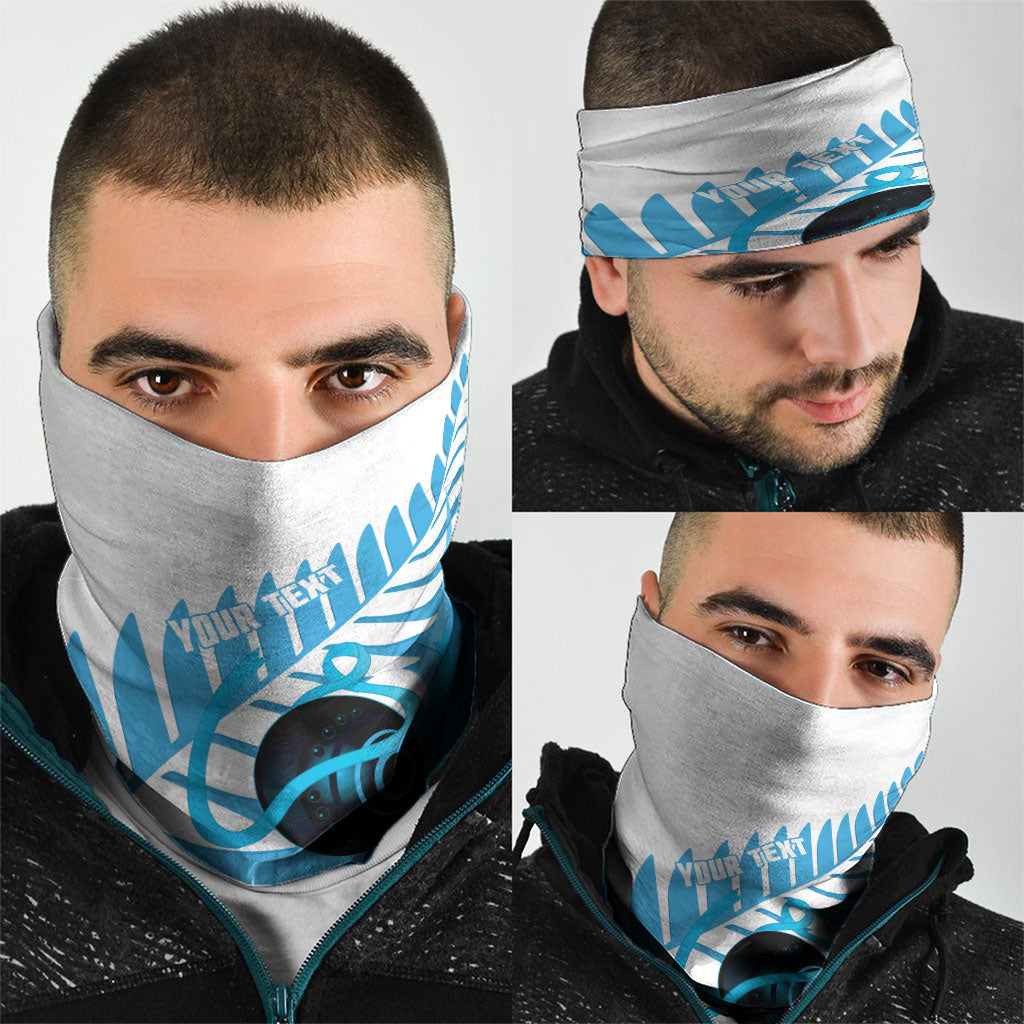 New Zealand Lawn Bowls Prostate Cancer Custom Neck Gaiter Aotearoa Maori Silver Fern Blue Ribbon