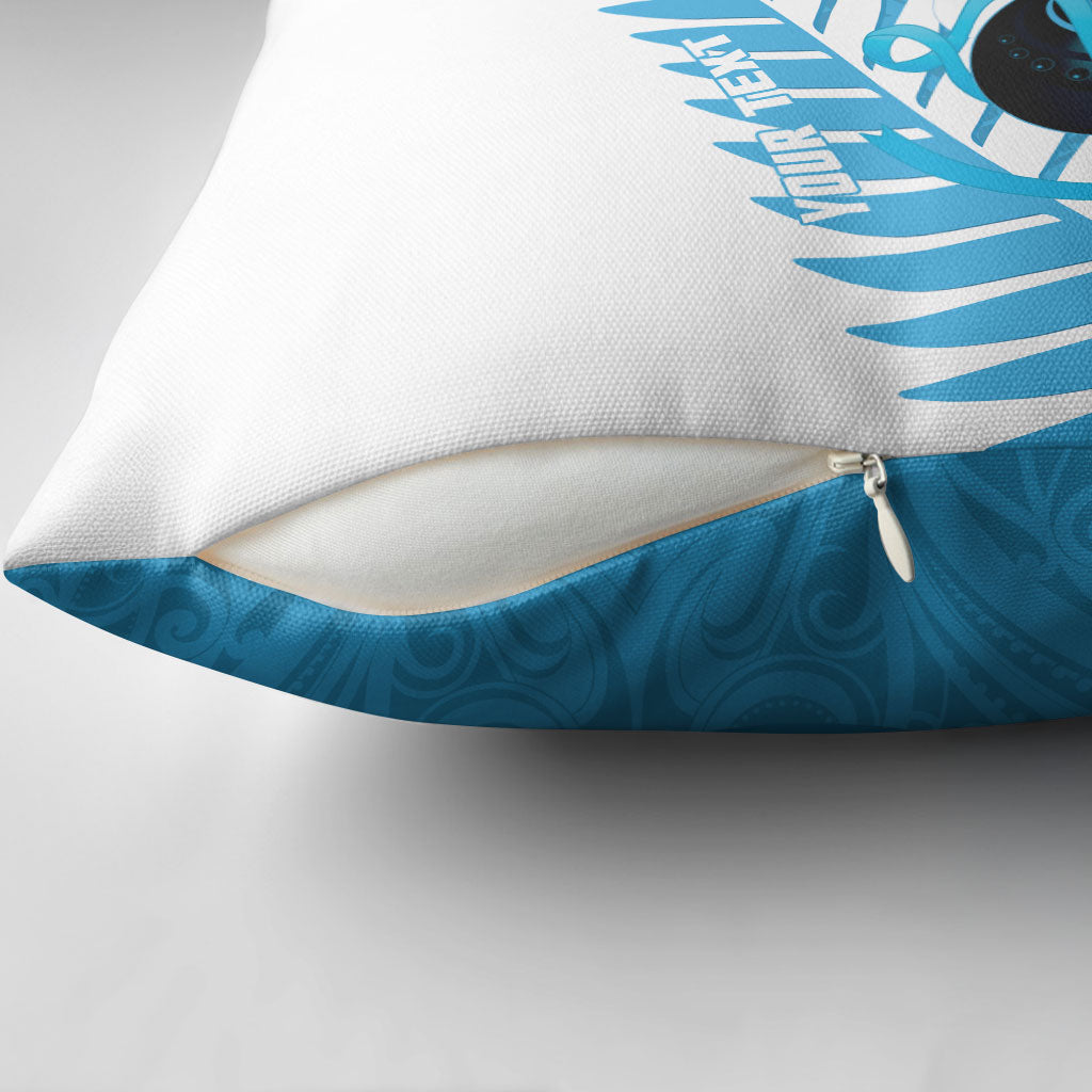 New Zealand Lawn Bowls Prostate Cancer Custom Pillow Cover Aotearoa Maori Silver Fern Blue Ribbon