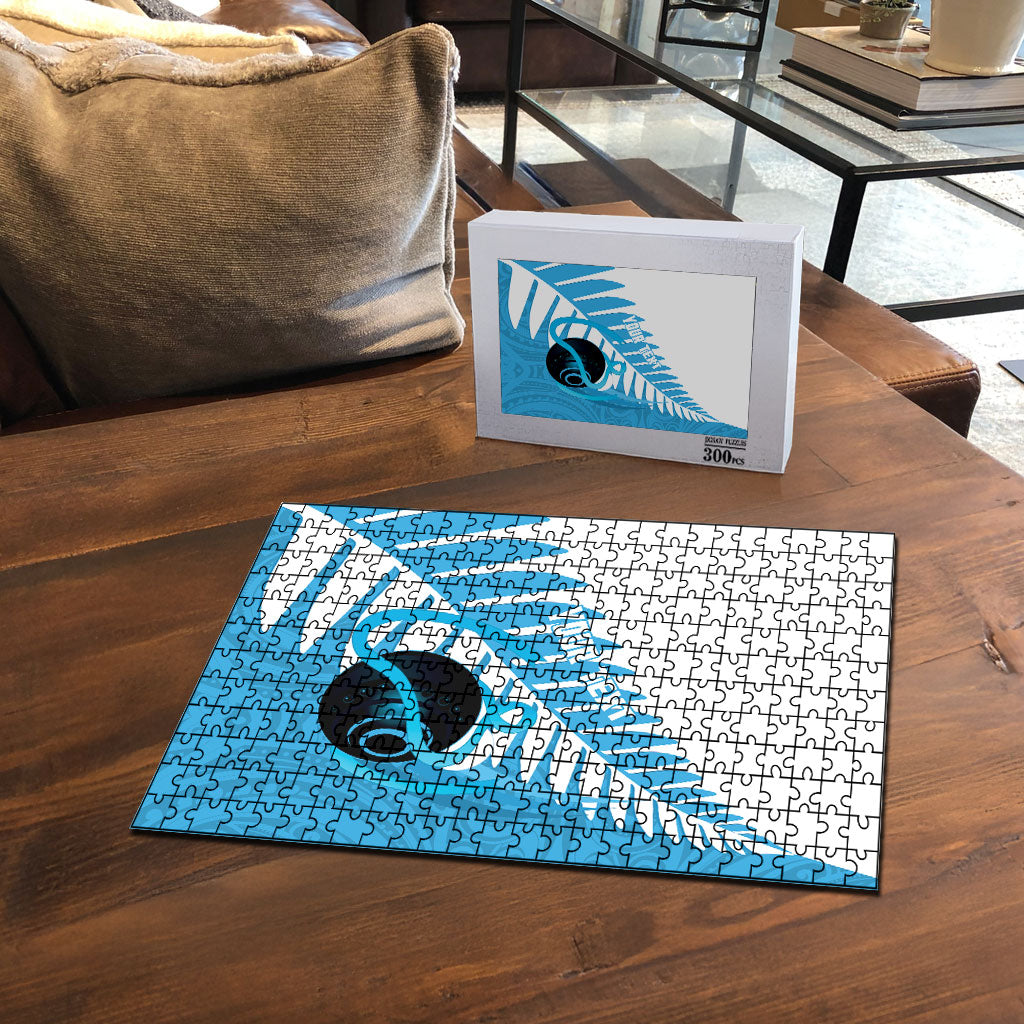 New Zealand Lawn Bowls Prostate Cancer Custom Puzzle Aotearoa Maori Silver Fern Blue Ribbon
