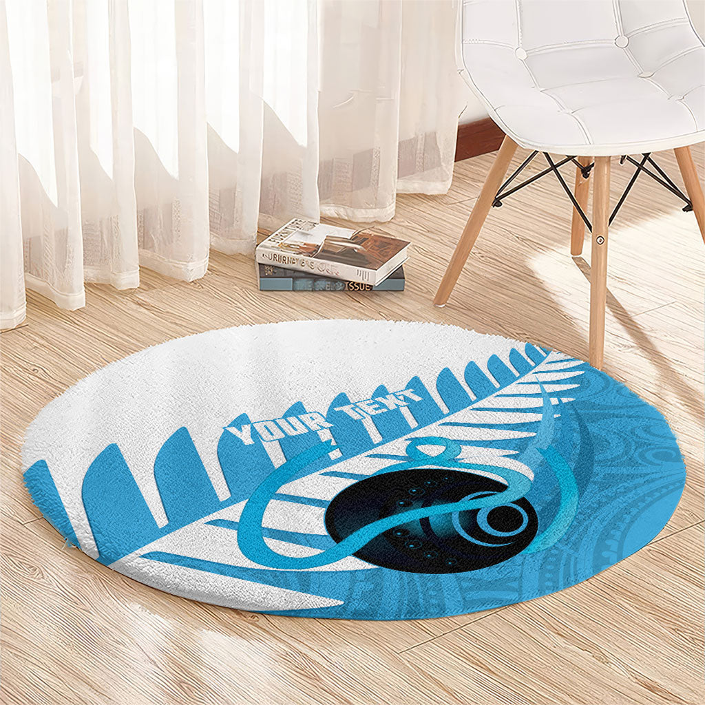 New Zealand Lawn Bowls Prostate Cancer Custom Round Carpet Aotearoa Maori Silver Fern Blue Ribbon