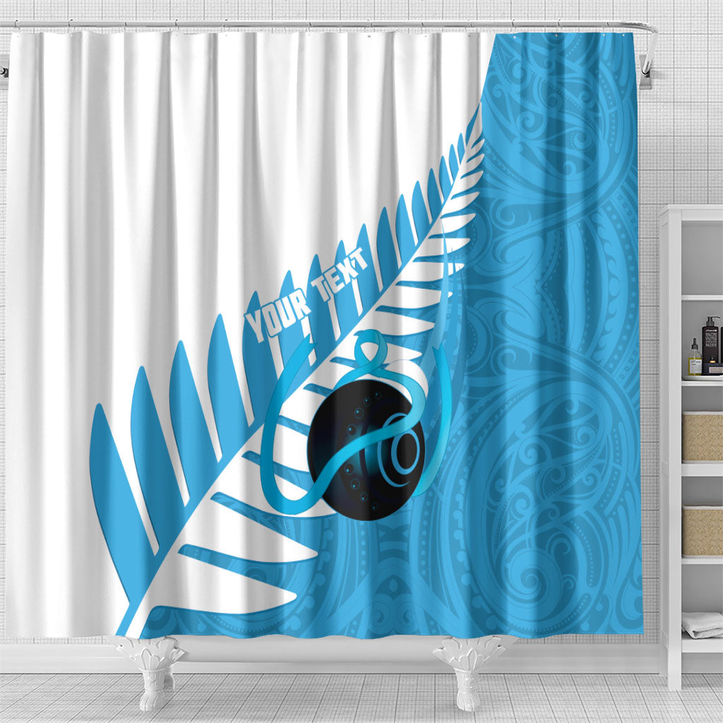 New Zealand Lawn Bowls Prostate Cancer Custom Shower Curtain Aotearoa Maori Silver Fern Blue Ribbon