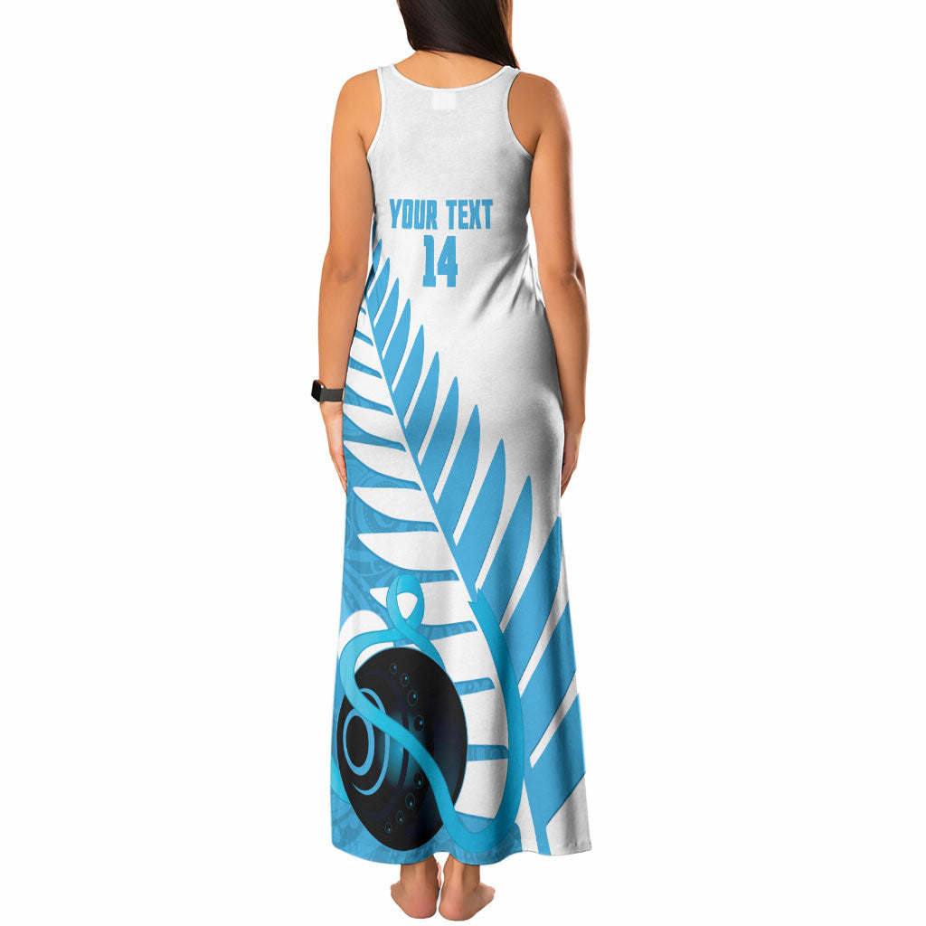 New Zealand Lawn Bowls Prostate Cancer Custom Tank Maxi Dress Aotearoa Maori Silver Fern Blue Ribbon