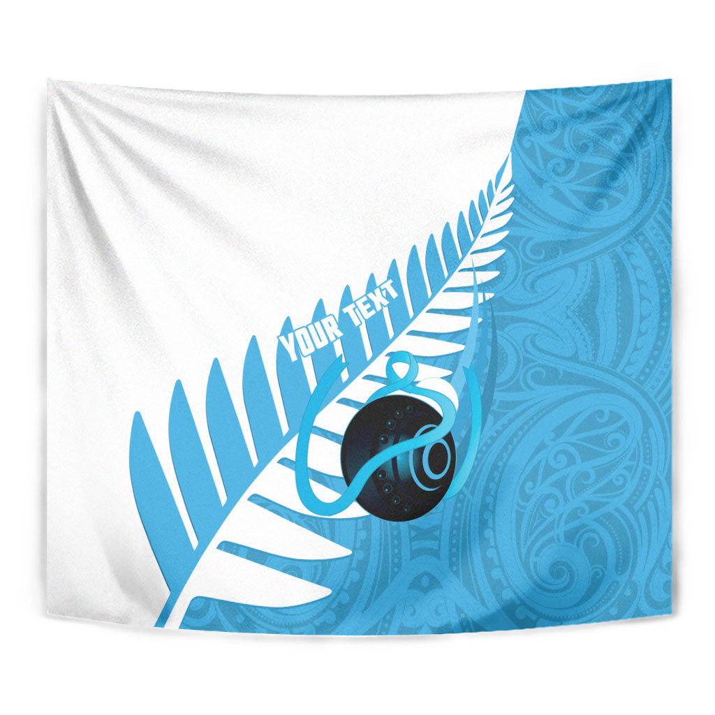 New Zealand Lawn Bowls Prostate Cancer Custom Tapestry Aotearoa Maori Silver Fern Blue Ribbon