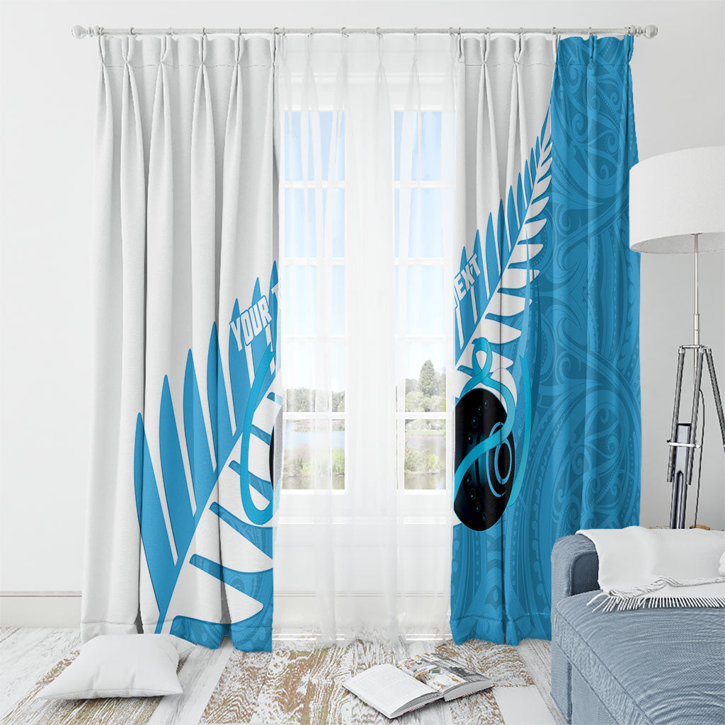 New Zealand Lawn Bowls Prostate Cancer Custom Window Curtain Aotearoa Maori Silver Fern Blue Ribbon