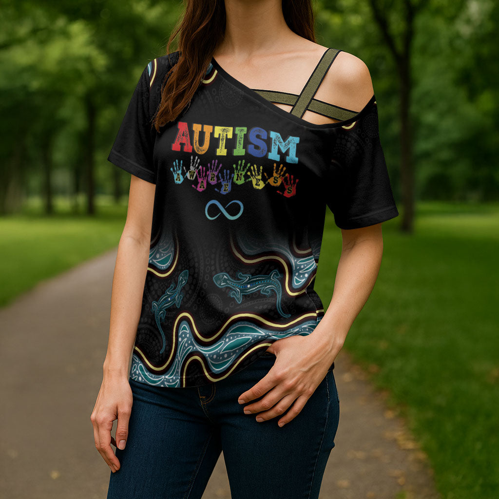 Australia Autism Support Aboriginal Lizard Cross Shoulder Shirt