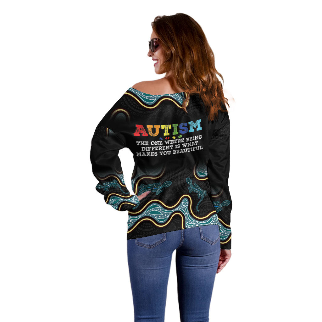 Australia Autism Support Aboriginal Lizard Off Shoulder Sweater