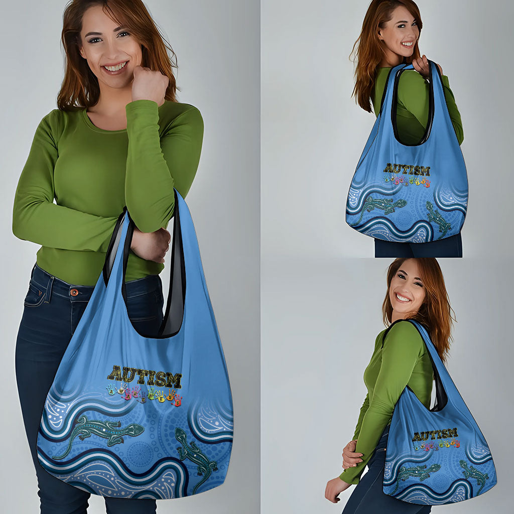 Australia Autism Support Grocery Bag In April We Wear Blue Aboriginal Lizard
