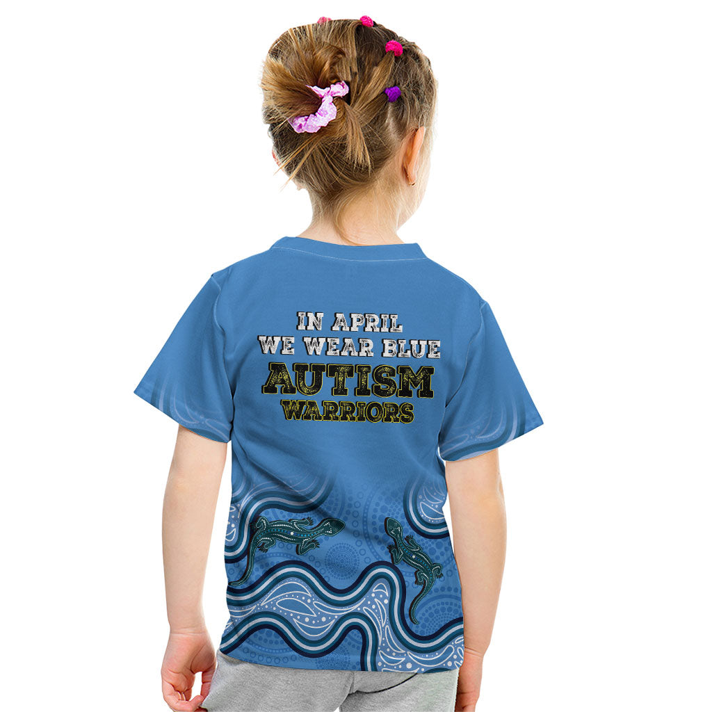 Australia Autism Support Kid T Shirt In April We Wear Blue Aboriginal Lizard