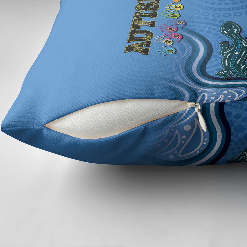 Australia Autism Support Pillow Cover In April We Wear Blue Aboriginal Lizard