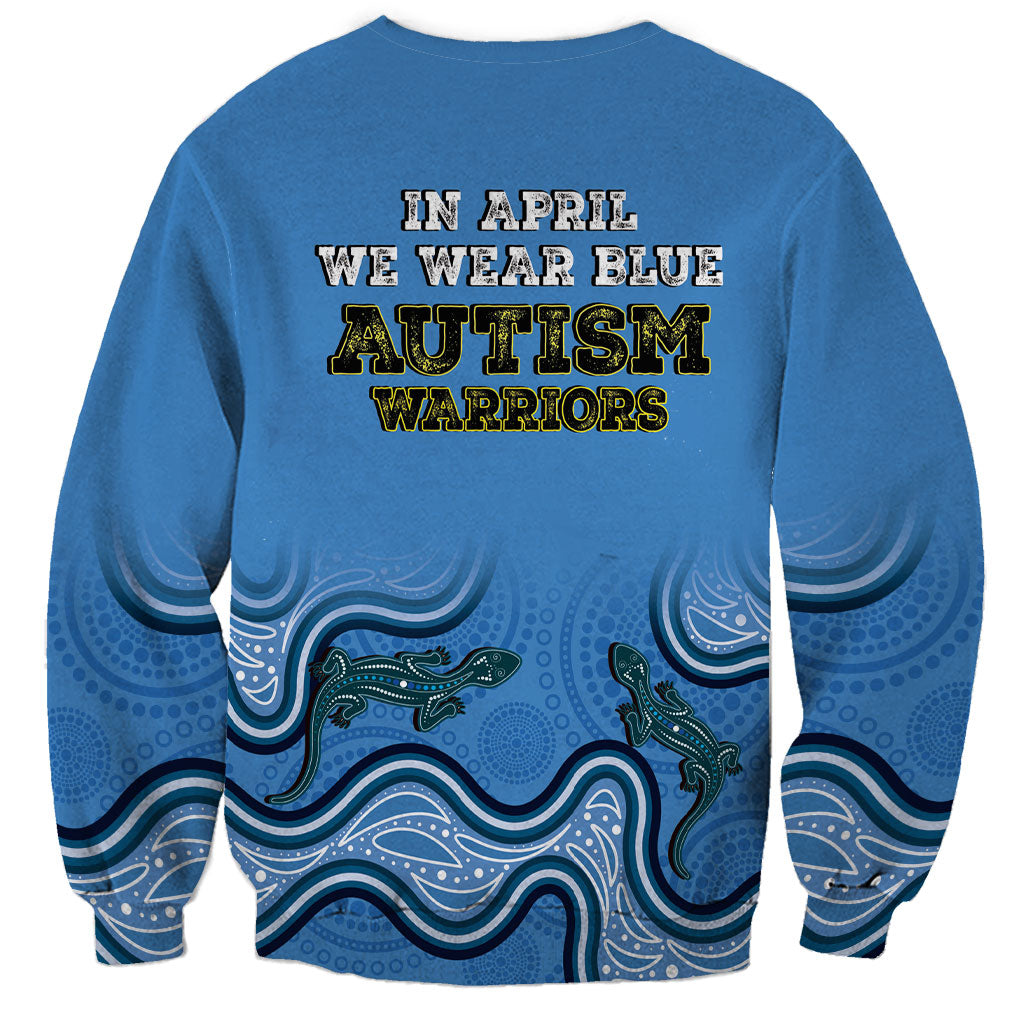 Australia Autism Support Sweatshirt In April We Wear Blue Aboriginal Lizard