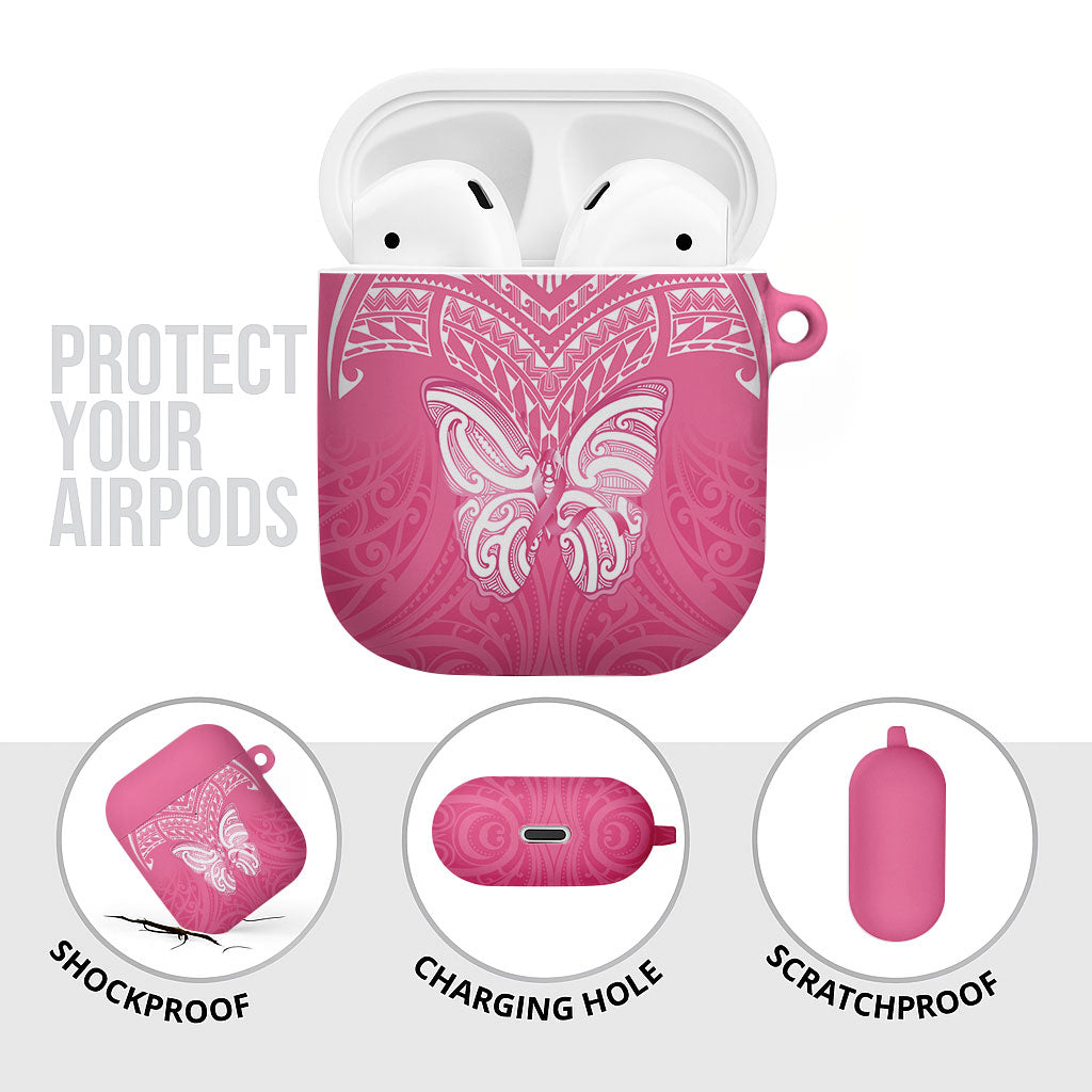 New Zealand Breast Cancer Support AirPods Case Maori Butterfly Pink Ribbon