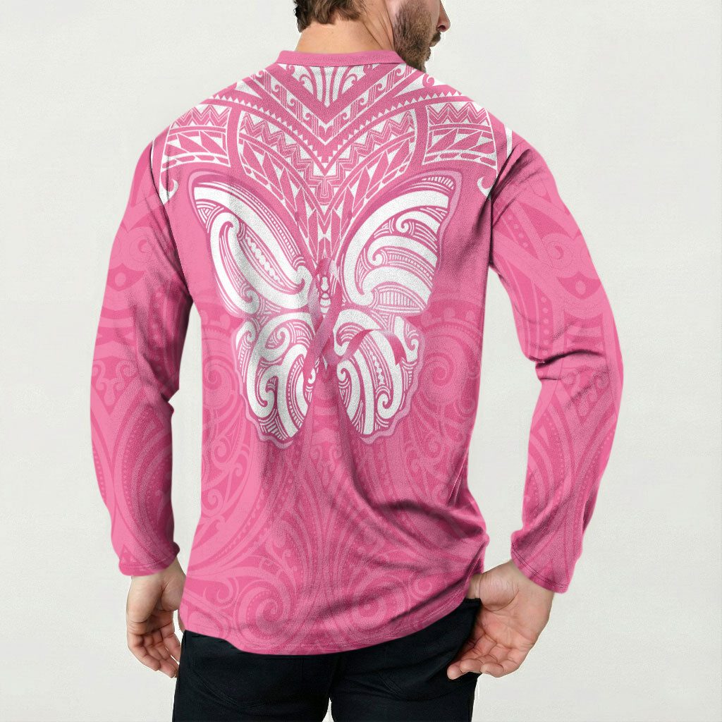 New Zealand Breast Cancer Support Button Sweatshirt Maori Butterfly Pink Ribbon