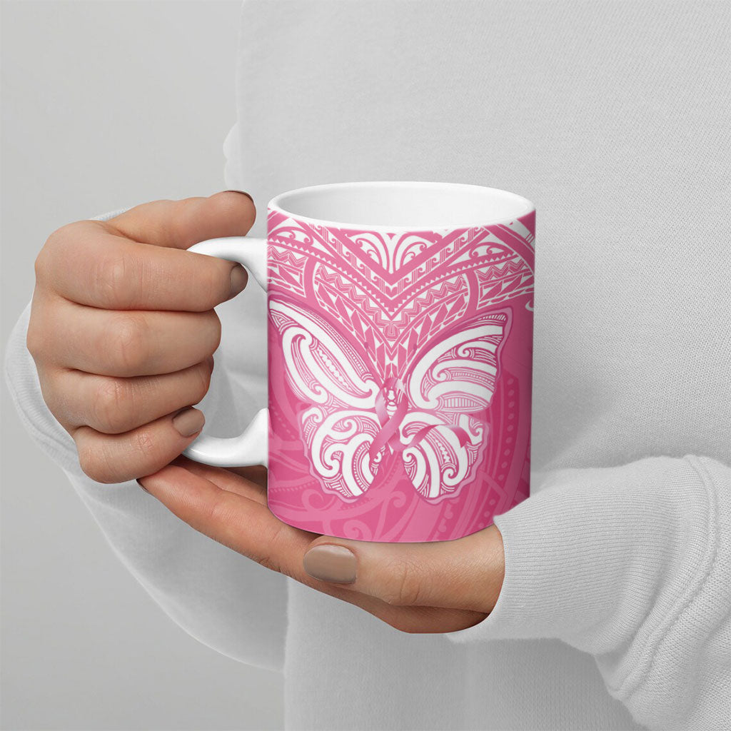 New Zealand Breast Cancer Support Ceramic Mug Maori Butterfly Pink Ribbon