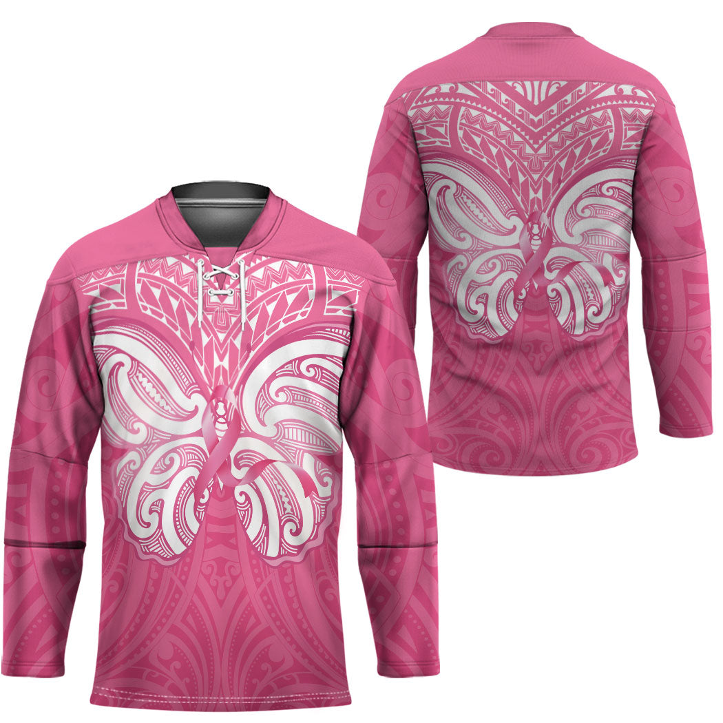 New Zealand Breast Cancer Support Hockey Jersey Maori Butterfly Pink Ribbon