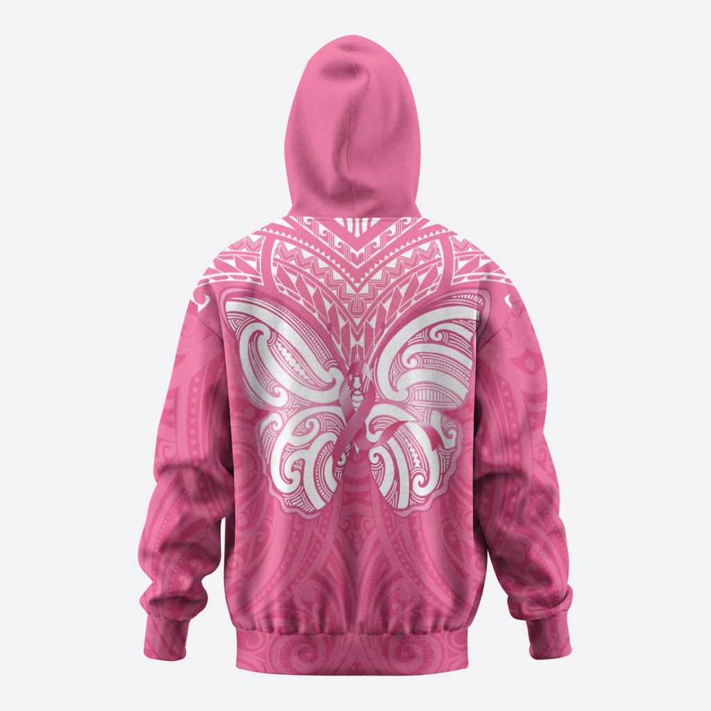 New Zealand Breast Cancer Support Hoodie Maori Butterfly Pink Ribbon