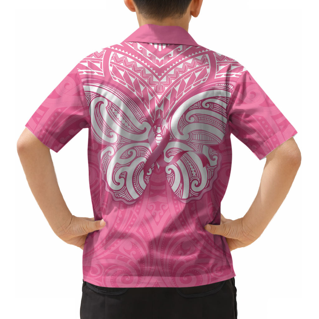 New Zealand Breast Cancer Support Kid Hawaiian Shirt Maori Butterfly Pink Ribbon