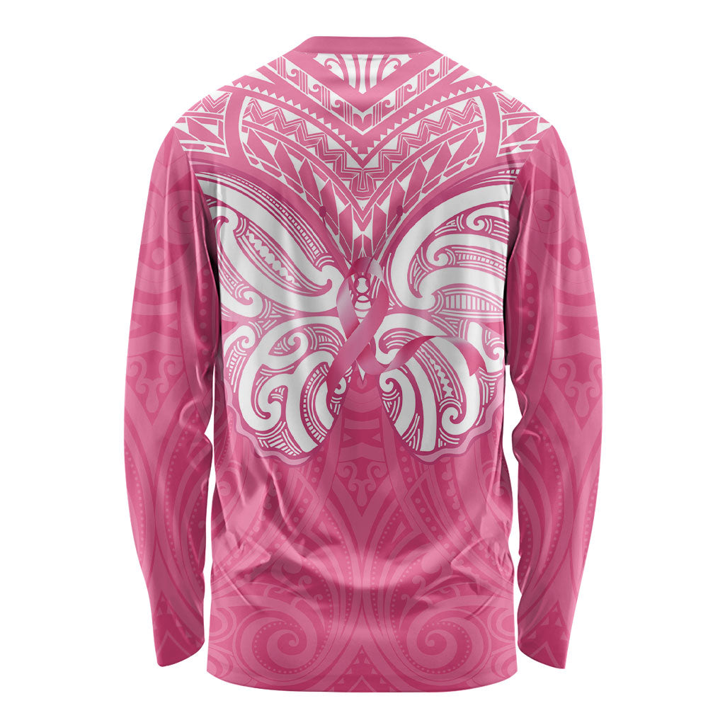 New Zealand Breast Cancer Support Long Sleeve Shirt Maori Butterfly Pink Ribbon