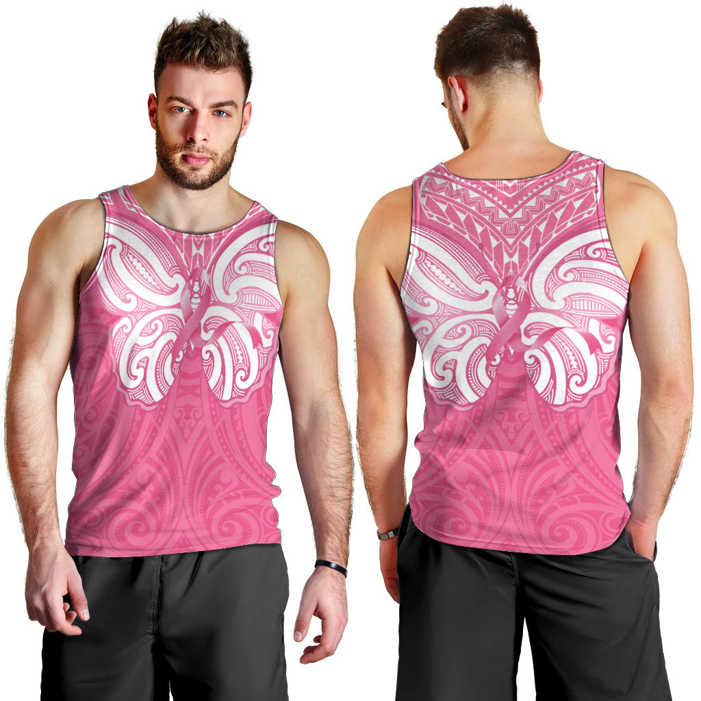 New Zealand Breast Cancer Support Men Tank Top Maori Butterfly Pink Ribbon