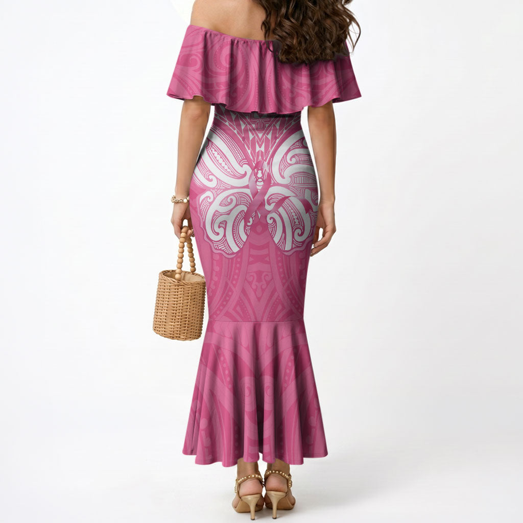 New Zealand Breast Cancer Support Mermaid Dress Maori Butterfly Pink Ribbon